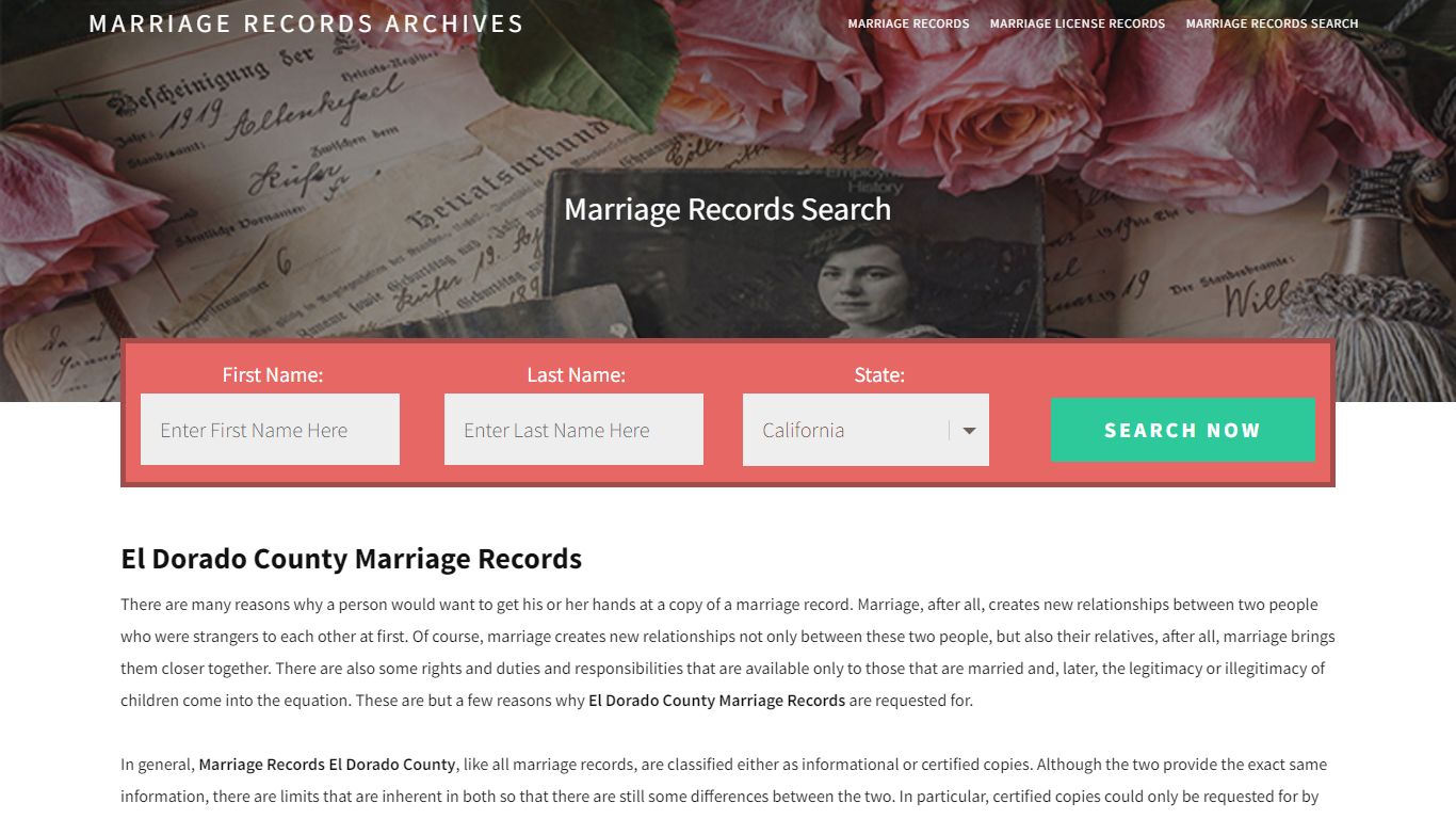 El Dorado County Marriage Records | Enter Name and Search