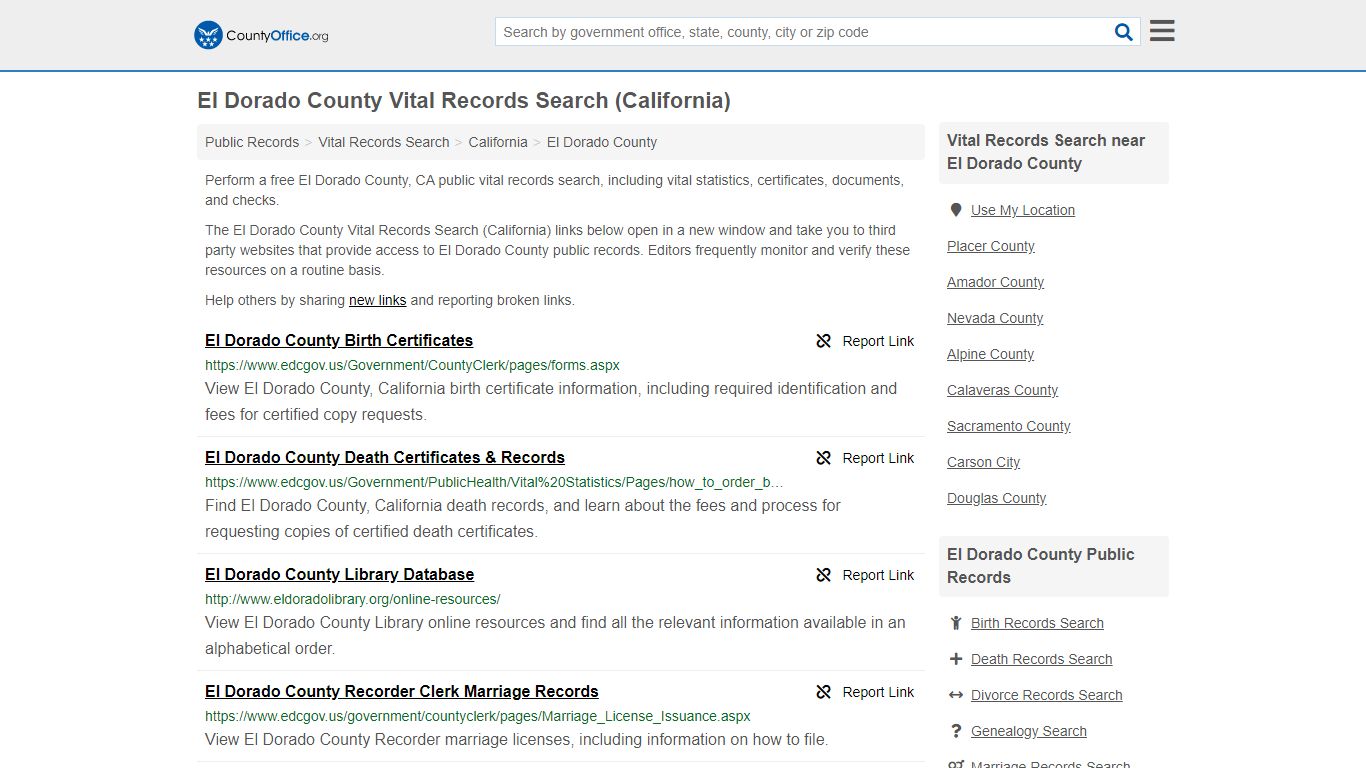 Vital Records Search - El Dorado County, CA (Birth, Death ...