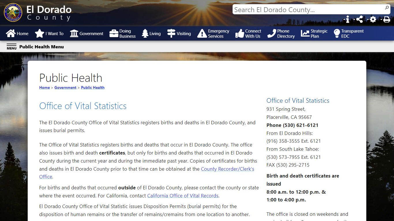 Office of Vital Statistics - El Dorado County